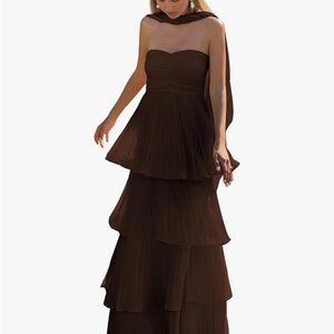 Amazon Strapless Tiered Maxi Dress in Chocolate Brown